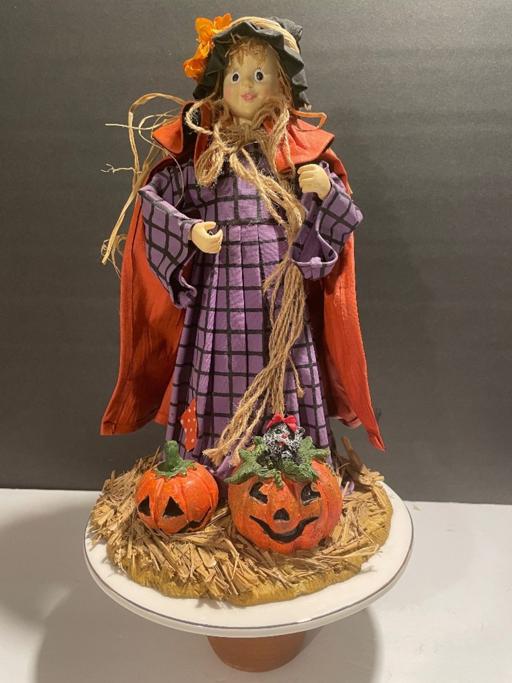 Fabric Mache' Trick or Treating Witch W/ Jack O Lanterns Halloween Decor